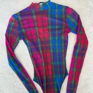 Only hearts plaid sheer mockneck longsleeve bodysuit